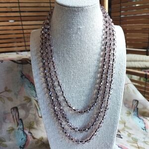 Very Long Faceted Glass Crystal? Stone Light Amethyst Necklace Black Seed Beads